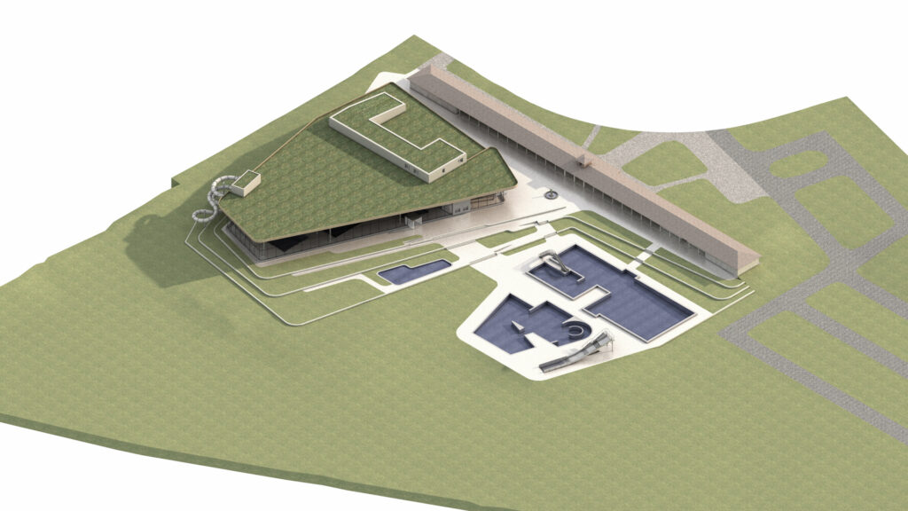 Bauwerksmodell Kombibad Rastatt Entwurfsansicht. Grafik: Lehmann Architekten.