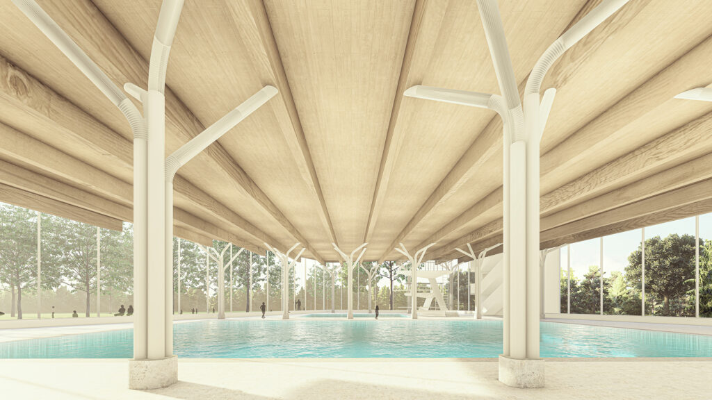 Innenperspektive des geplanten Kombibad Rastatt. Grafik: Lehmann Architekten